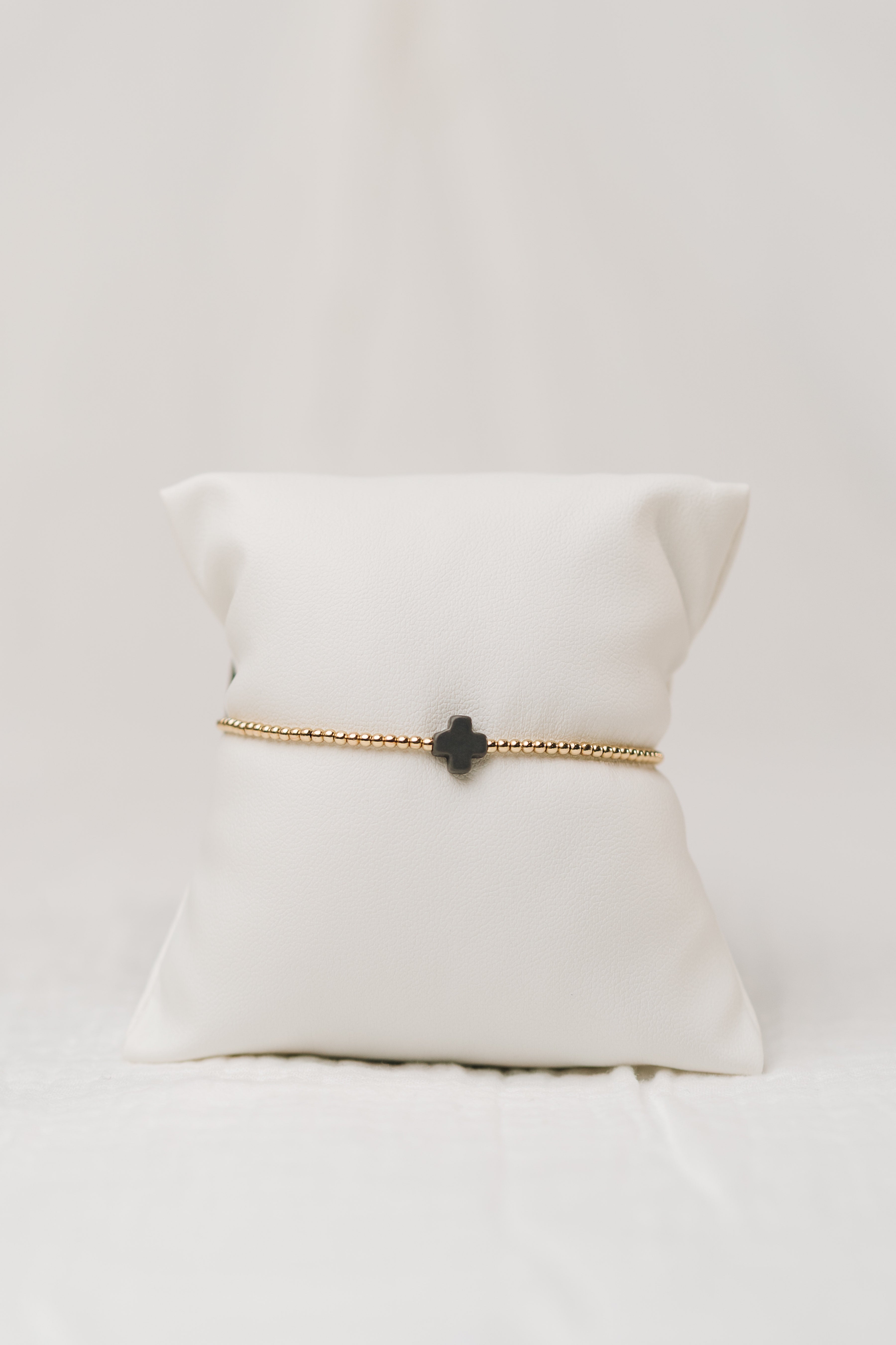 Signature Cross Gold 2mm Bead Bracelet - Charcoal