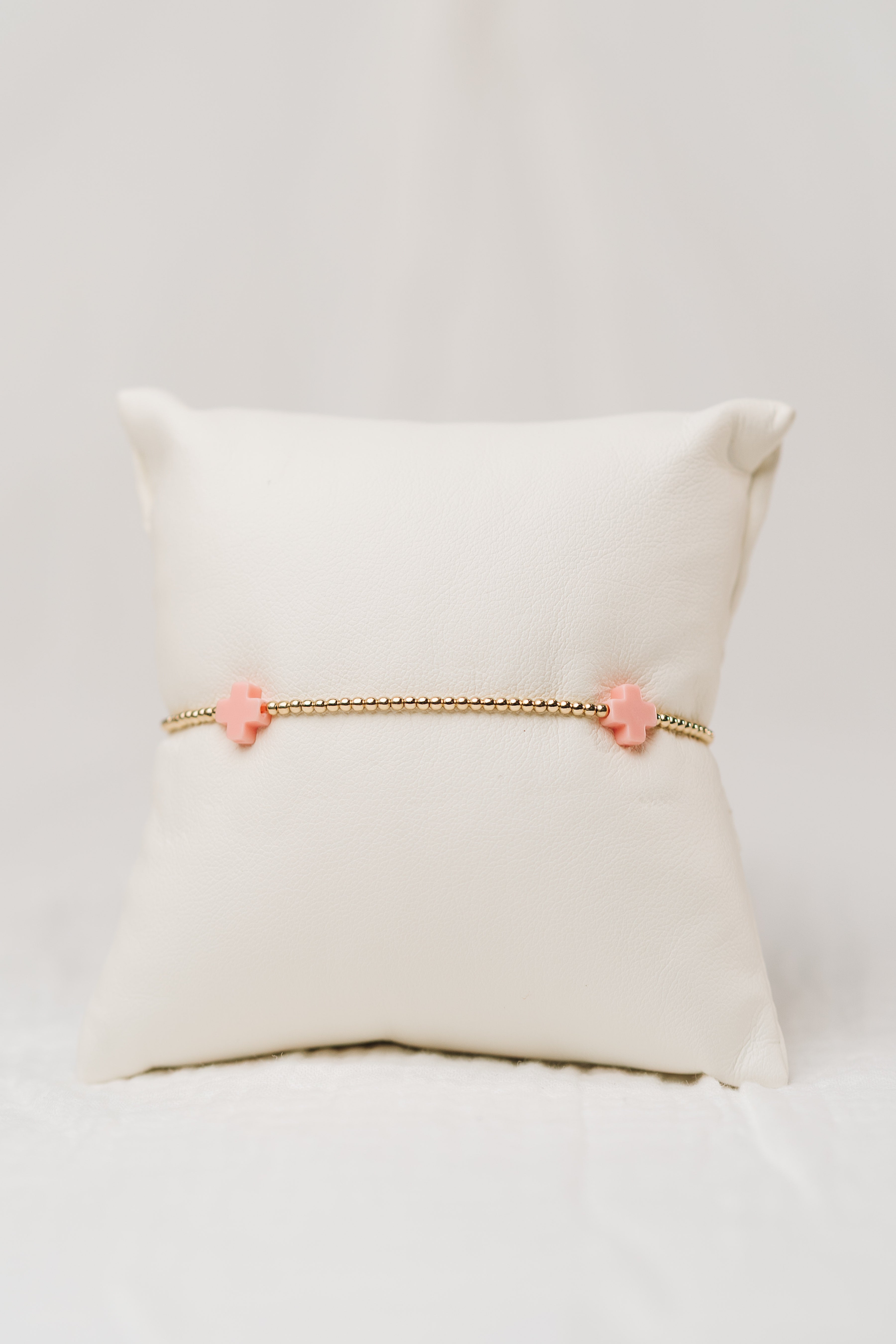 Signature Cross Gold Pattern 2mm Bead Bracelet - Pink