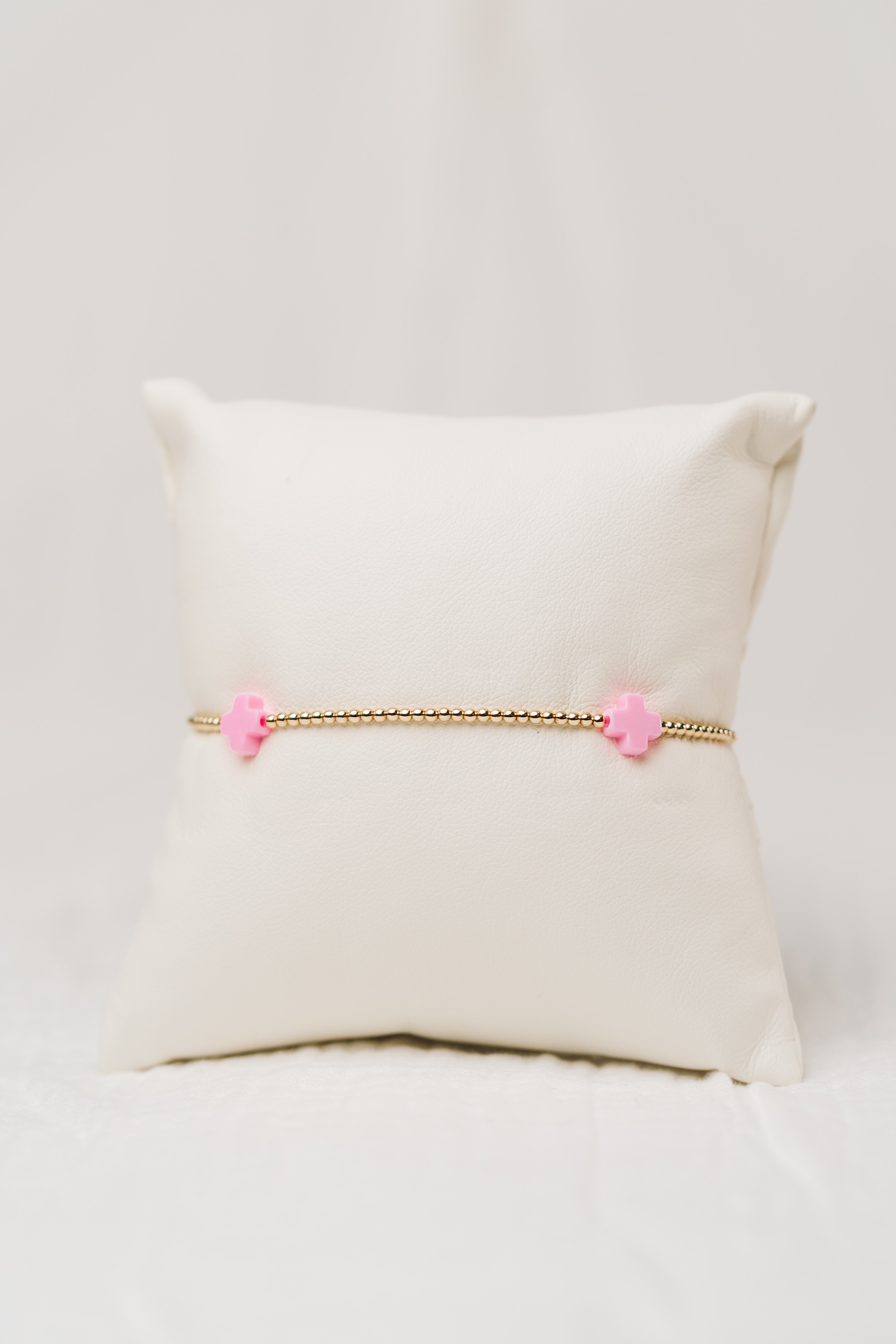 Signature Cross Gold Pattern 2mm Bead Bracelet - Bright Pink