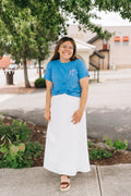 Basic Drawstring Off-White Midi Skirt