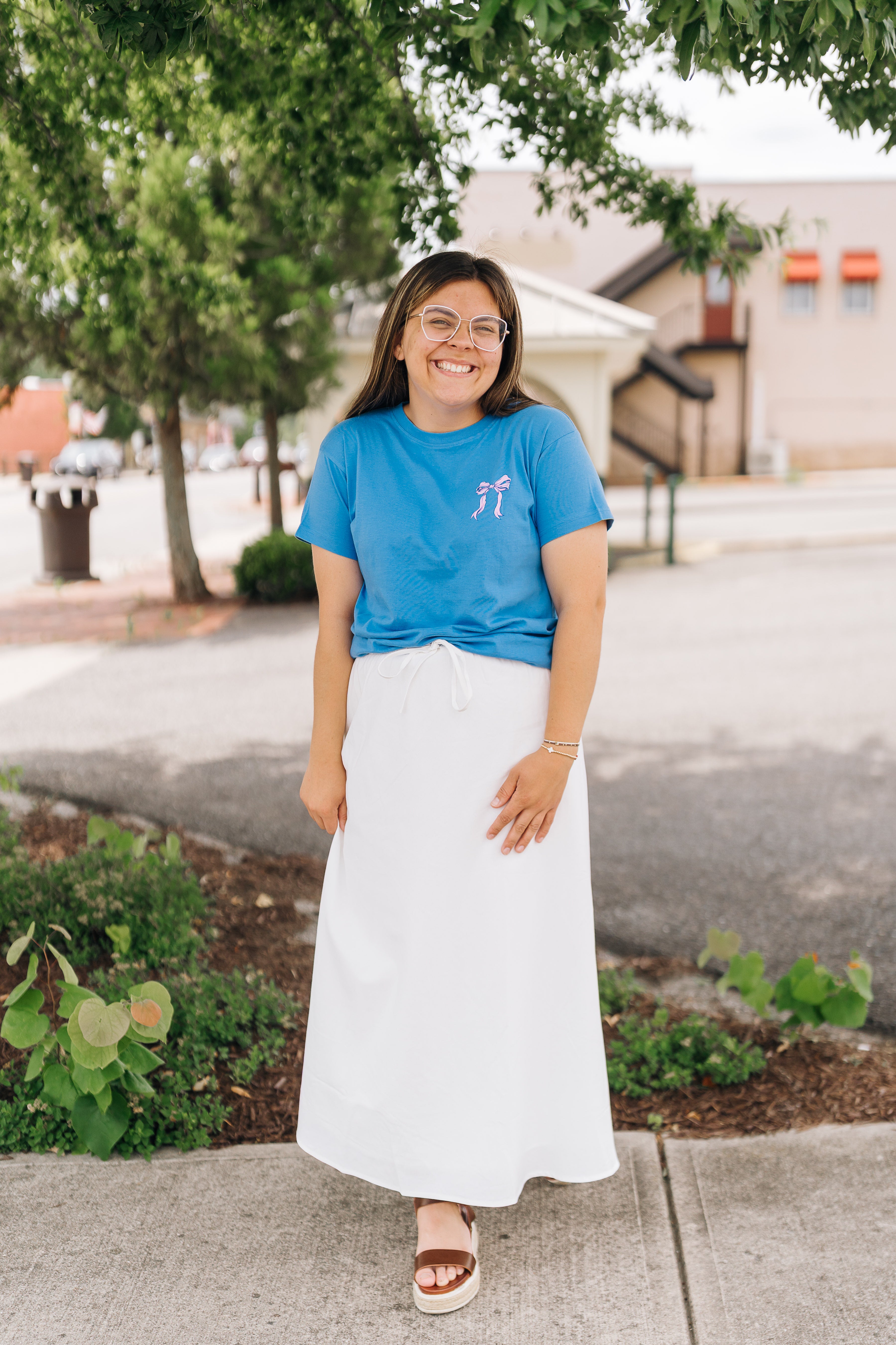 Basic Drawstring Off-White Midi Skirt