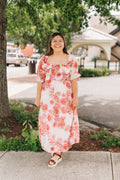 Red Floral Smocked Midi Dress