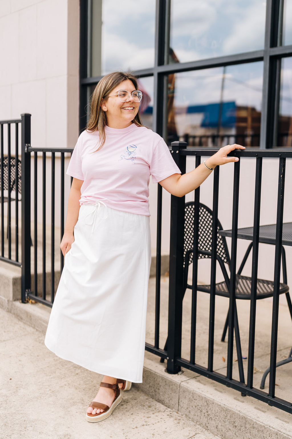 Basic Drawstring Off-White Midi Skirt