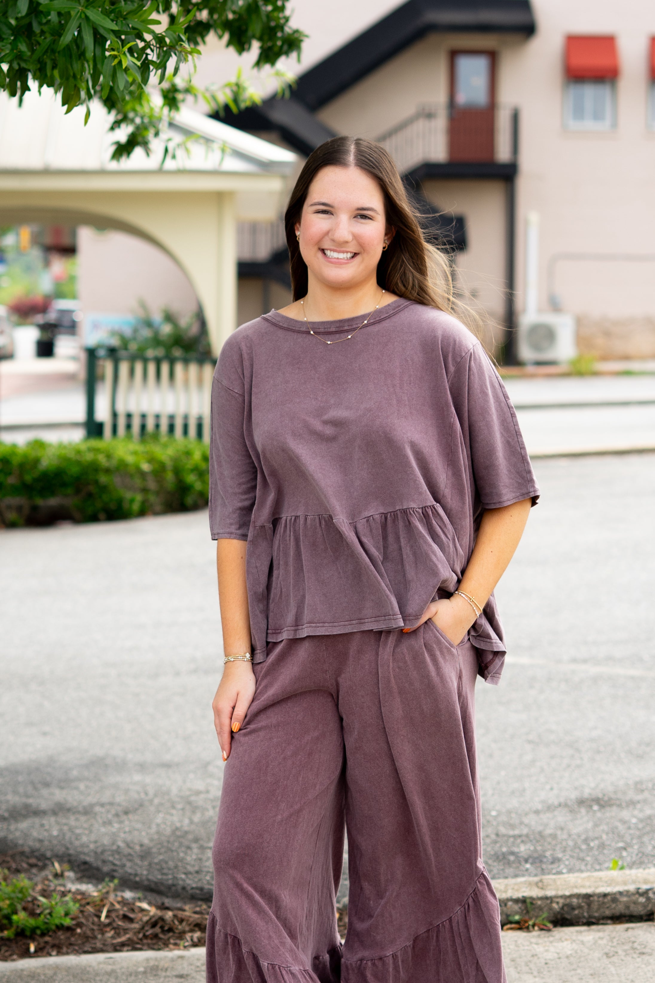 Plum Ruffle Top