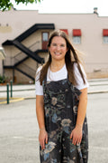 Floral Black Denim Overalls