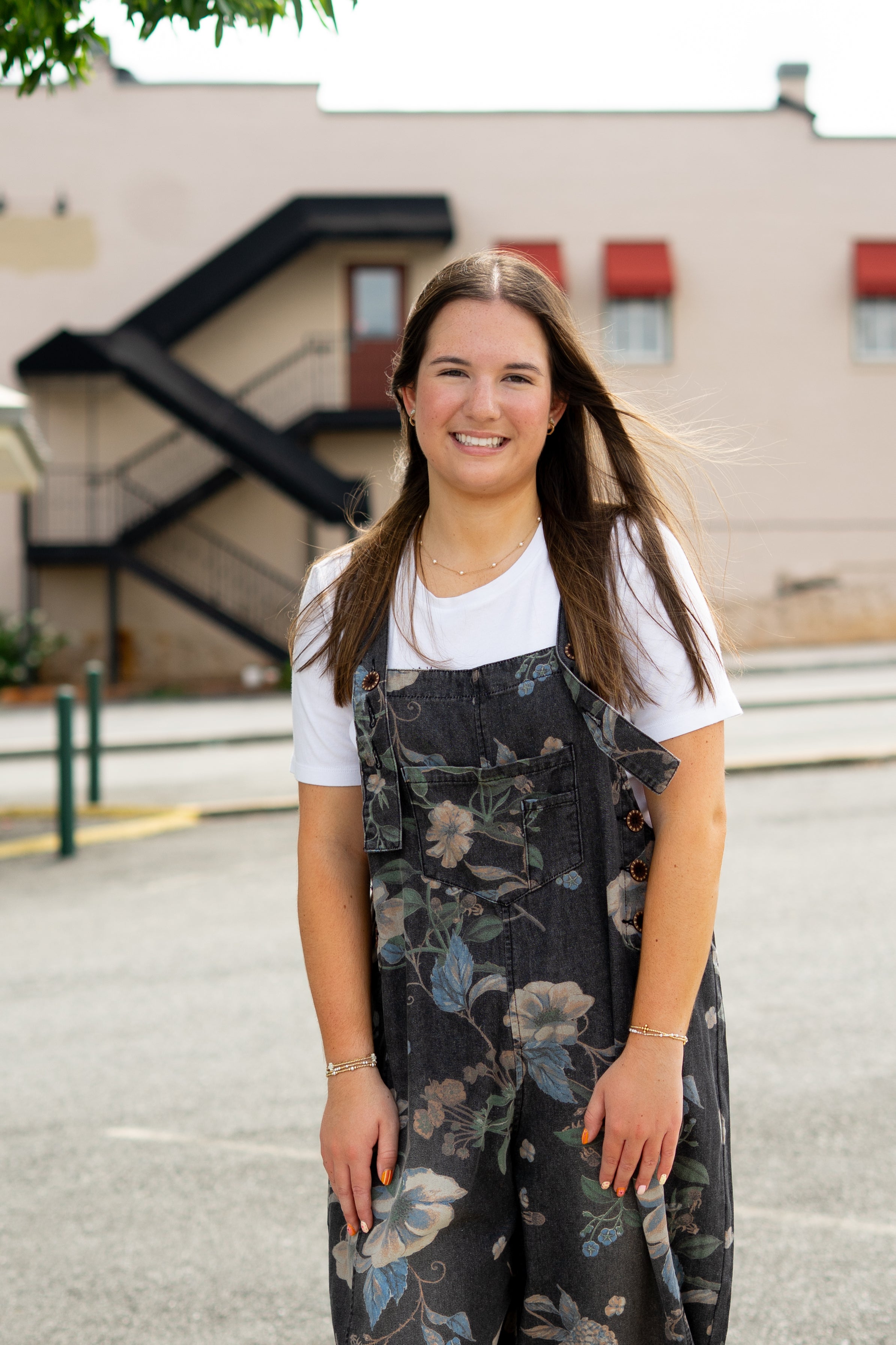 Floral Black Denim Overalls