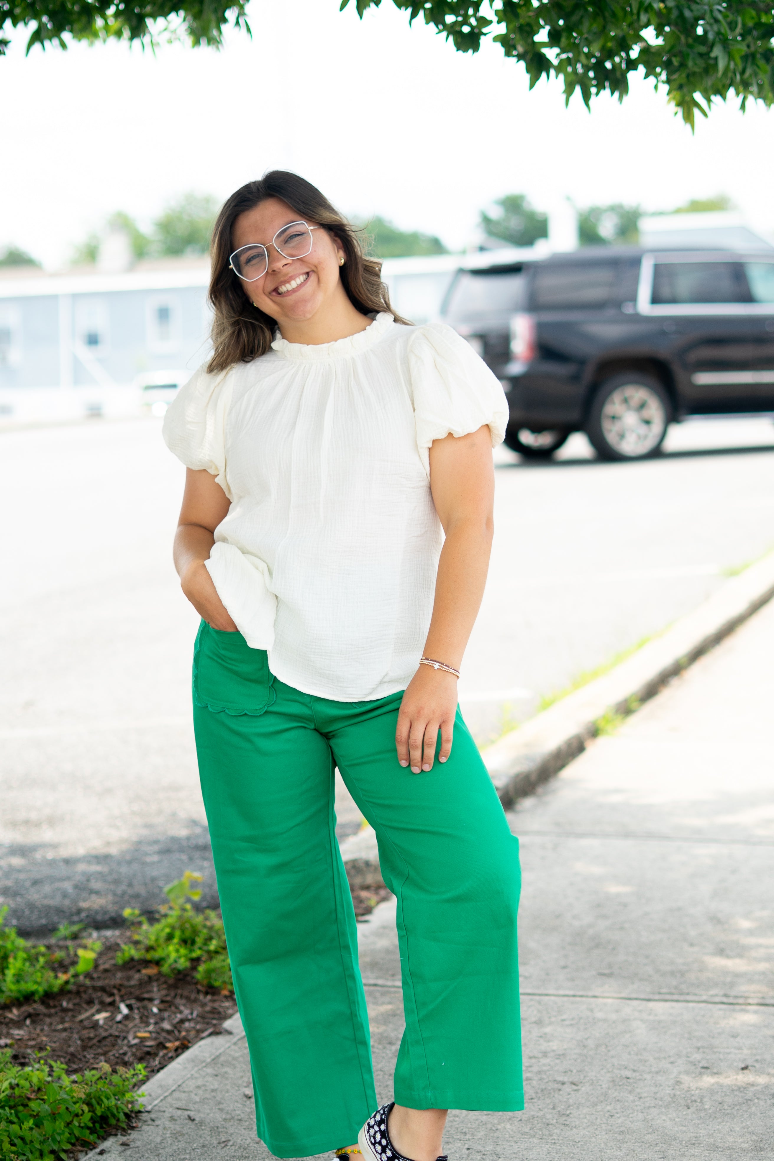 Cream Gauze Ruffle Neck Boho Top