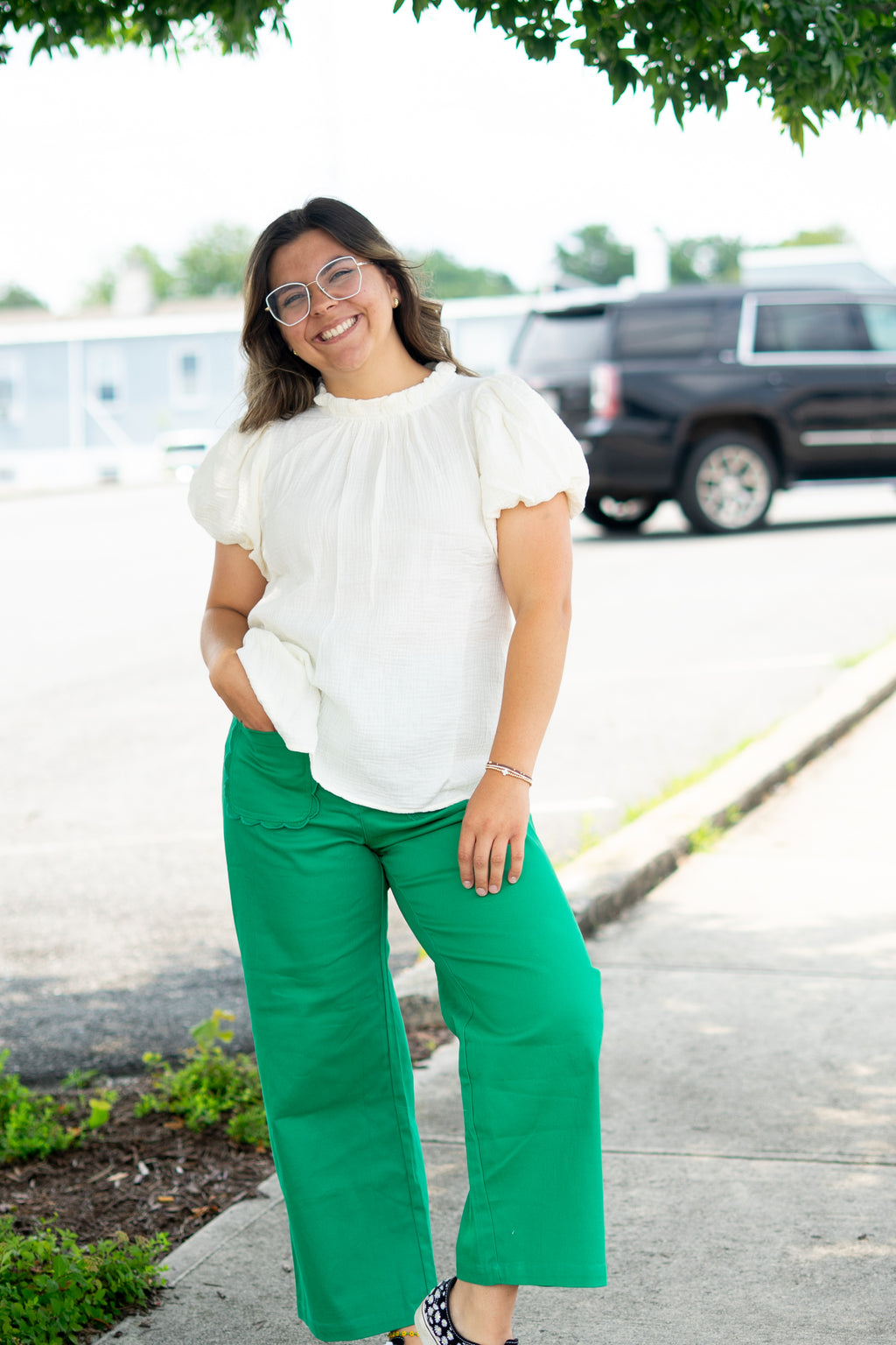 Green Scalloped Pocket Pants