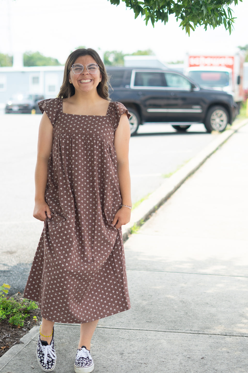 Choco/Cream Ditsy Dress