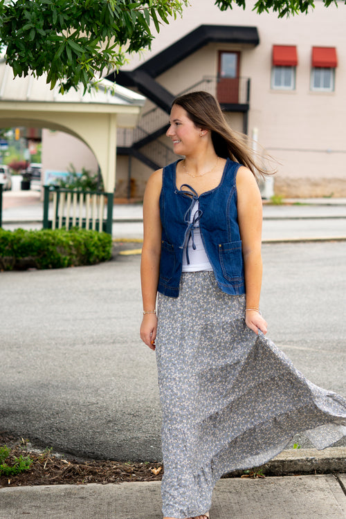 Blue Floral Maxi Skirt