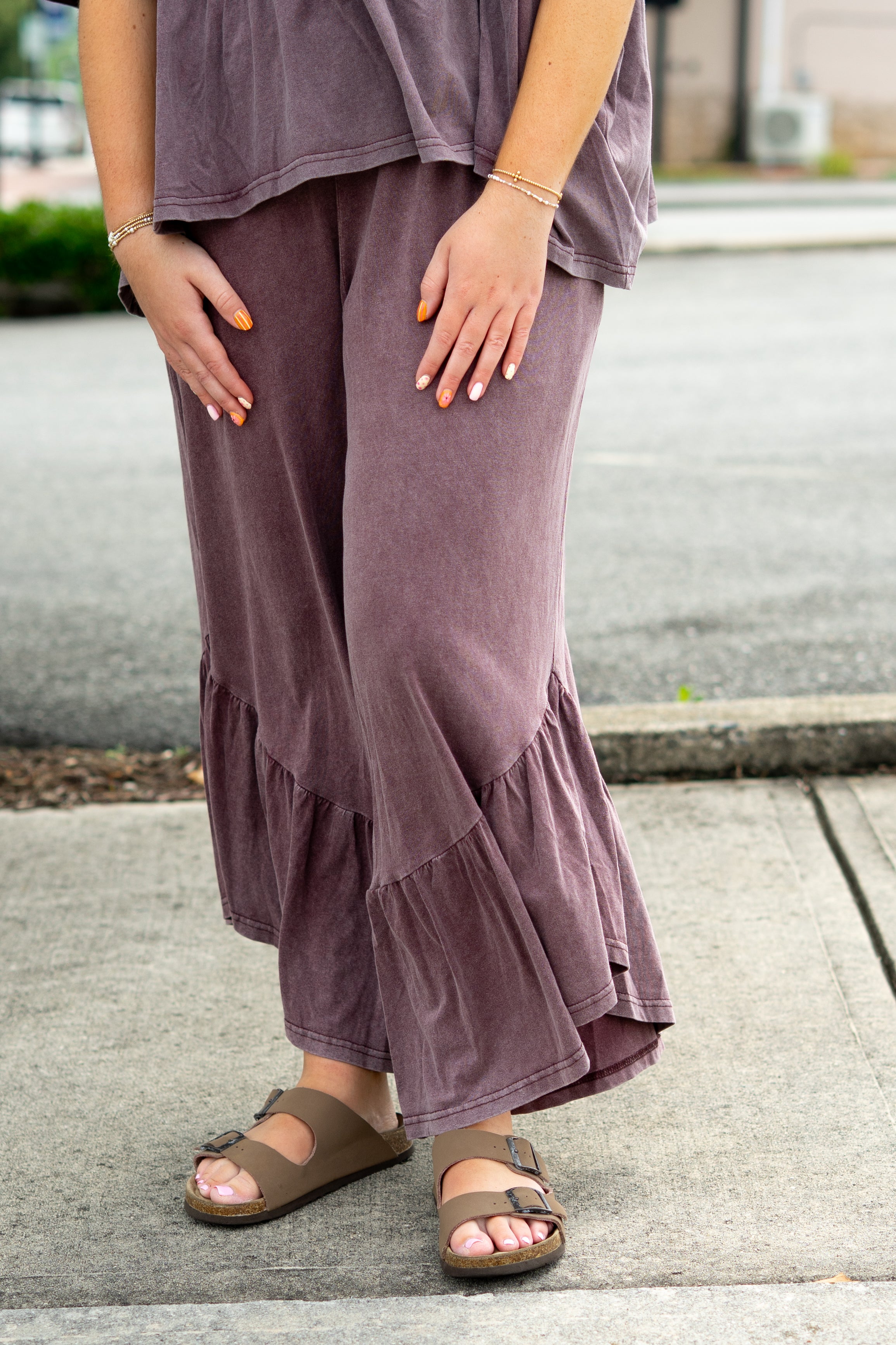 Plum Ruffle Pants