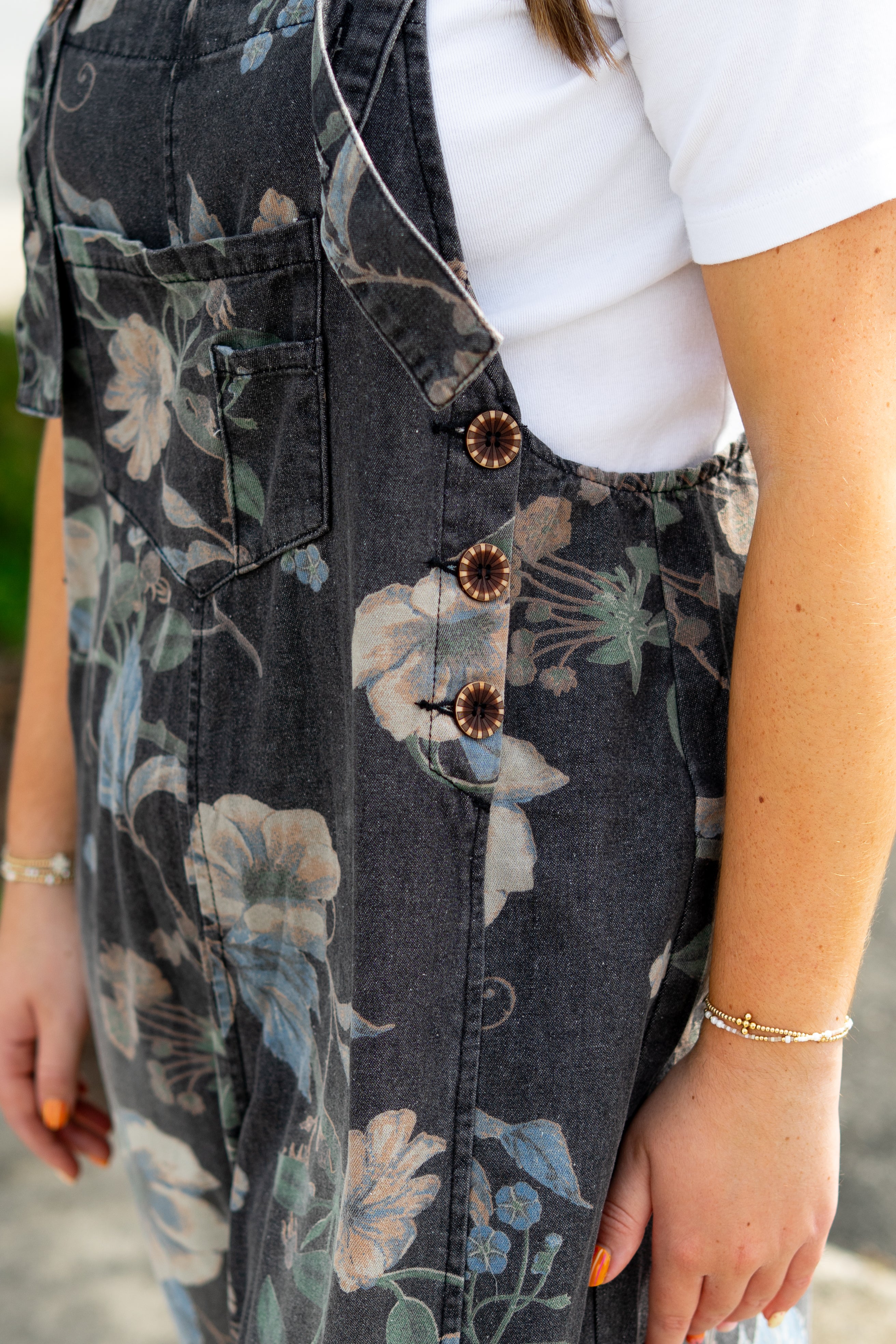 Floral Black Denim Overalls