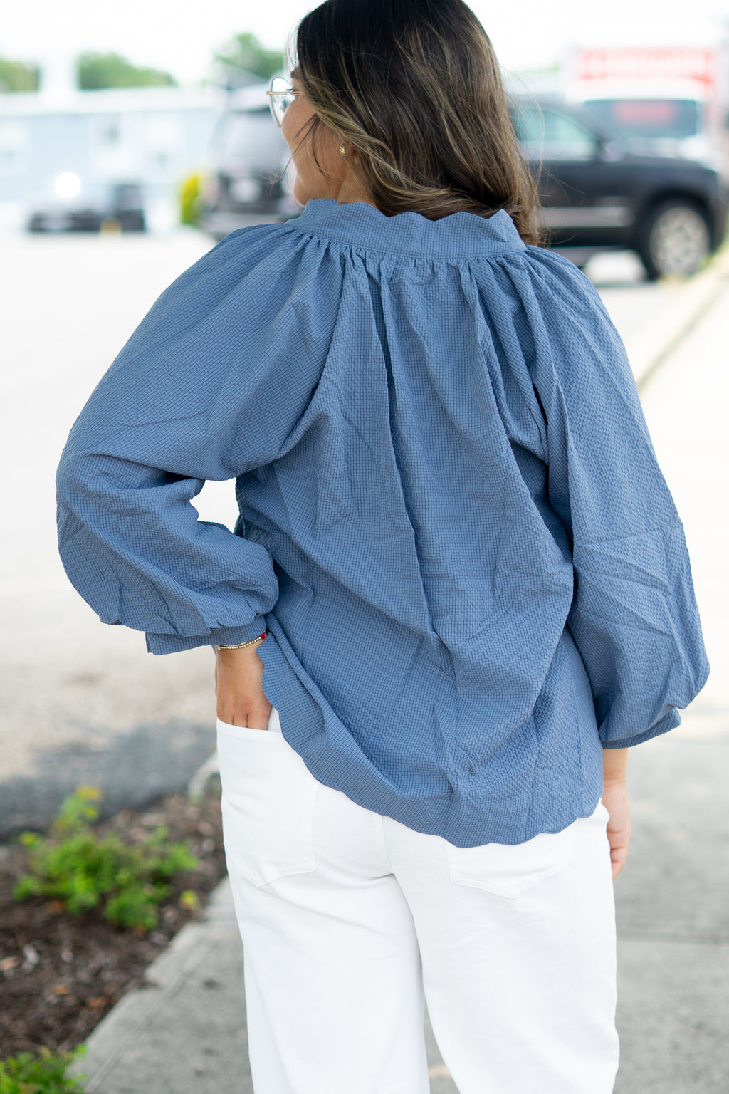 Steel Blue Balloon Sleeve Top