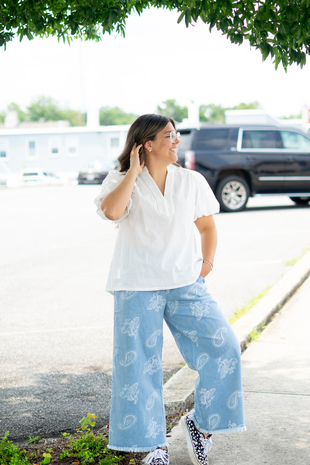 Light Wash Paisley Jean Pant