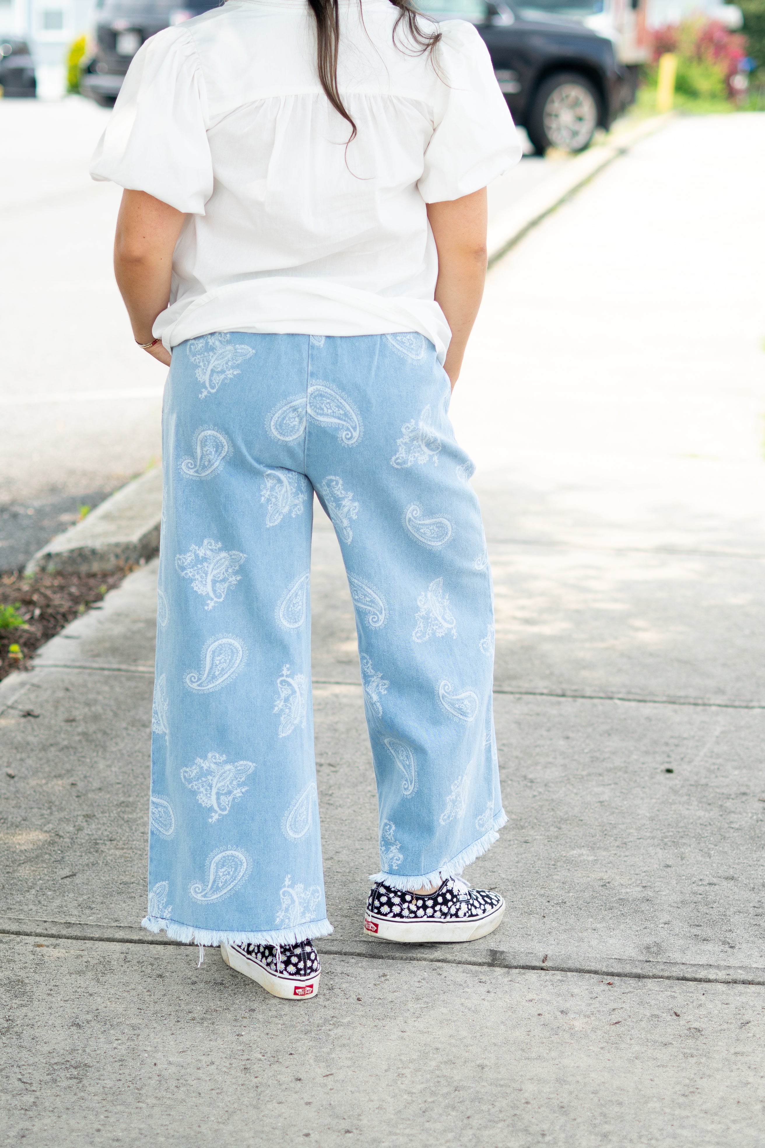 Light Wash Paisley Jean Pant
