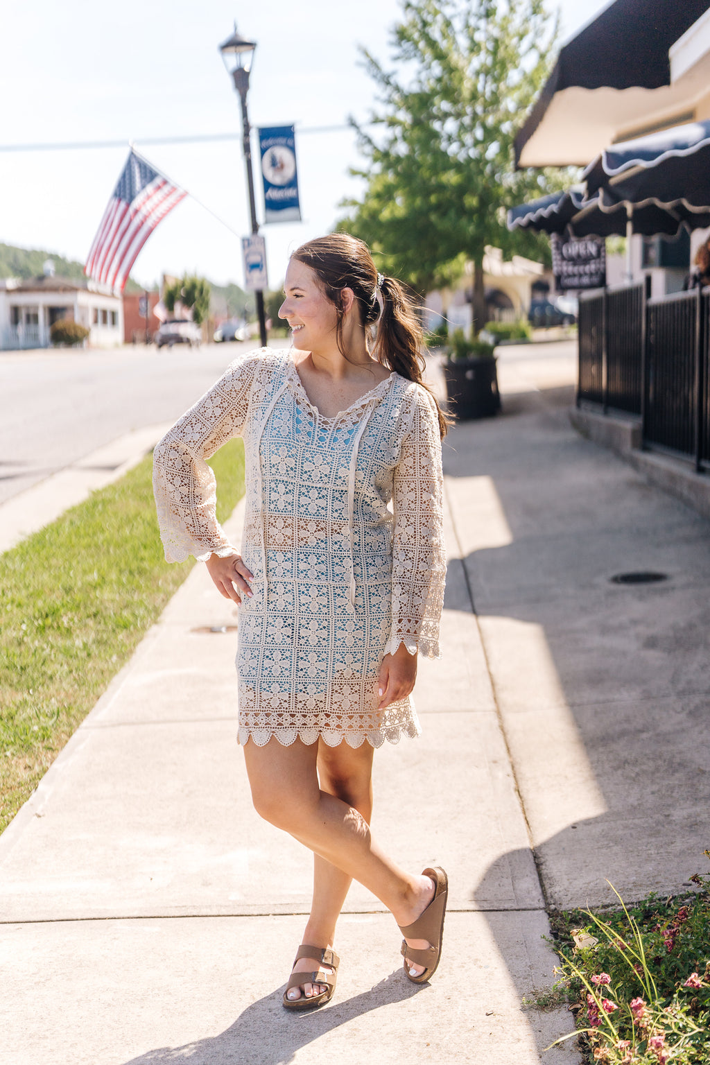 Boho Open Knit Crochet Beach Cover-Up Dress
