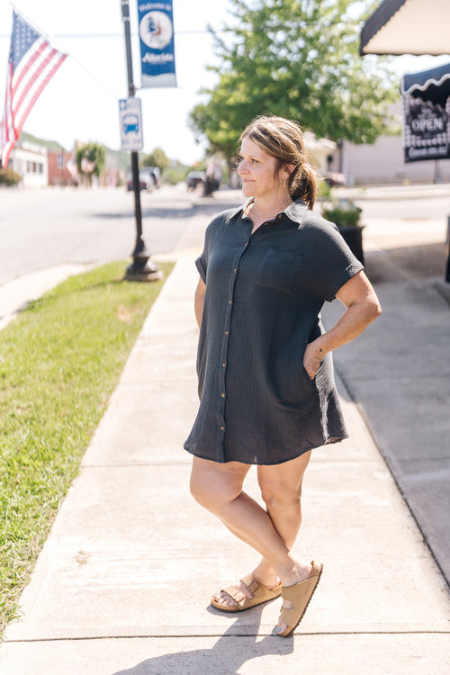 Button Up Shirt Dress With Pocket