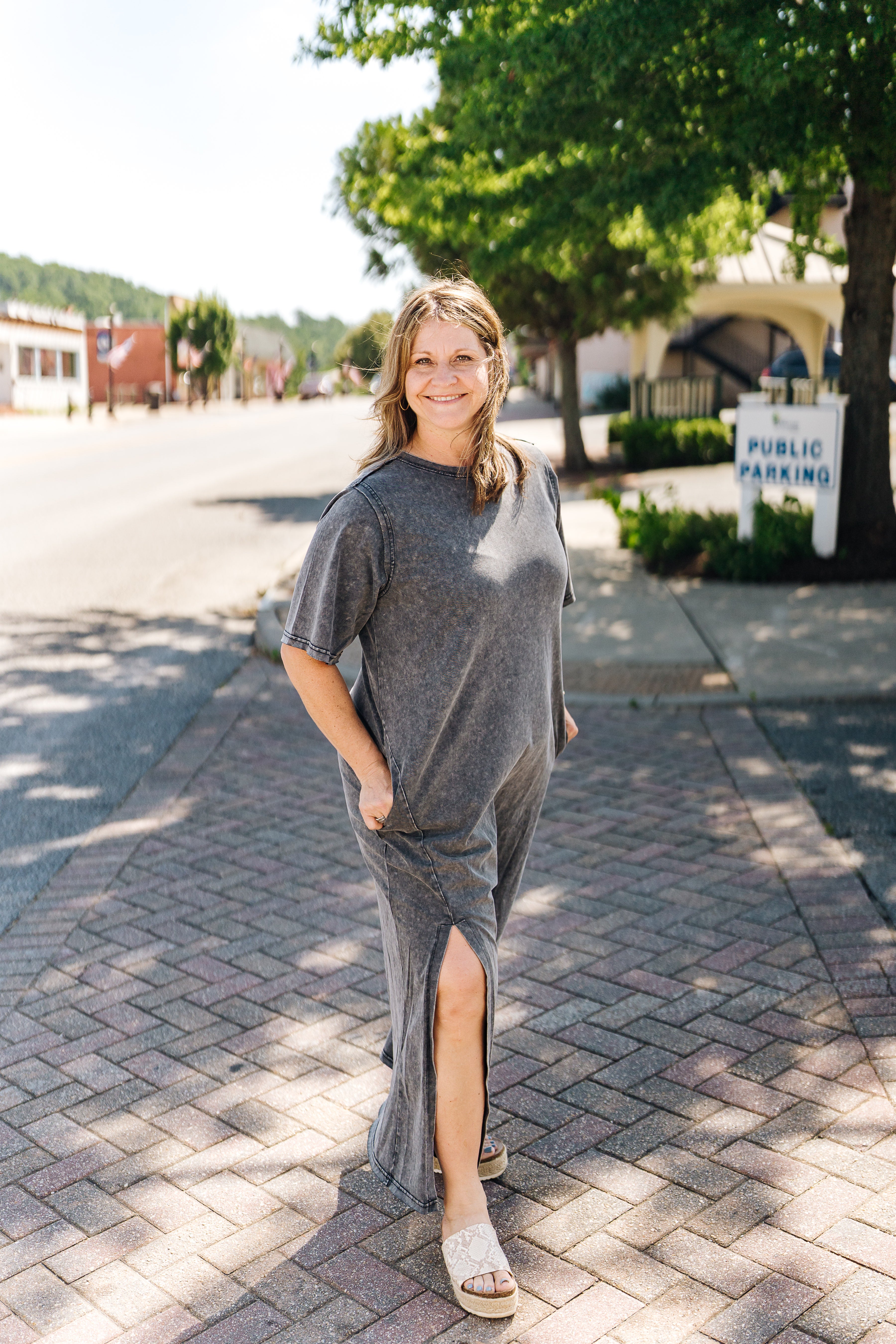Ash Gray Side Slit Maxi Dress