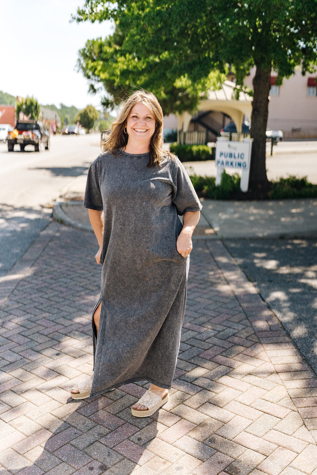 Ash Gray Side Slit Maxi Dress