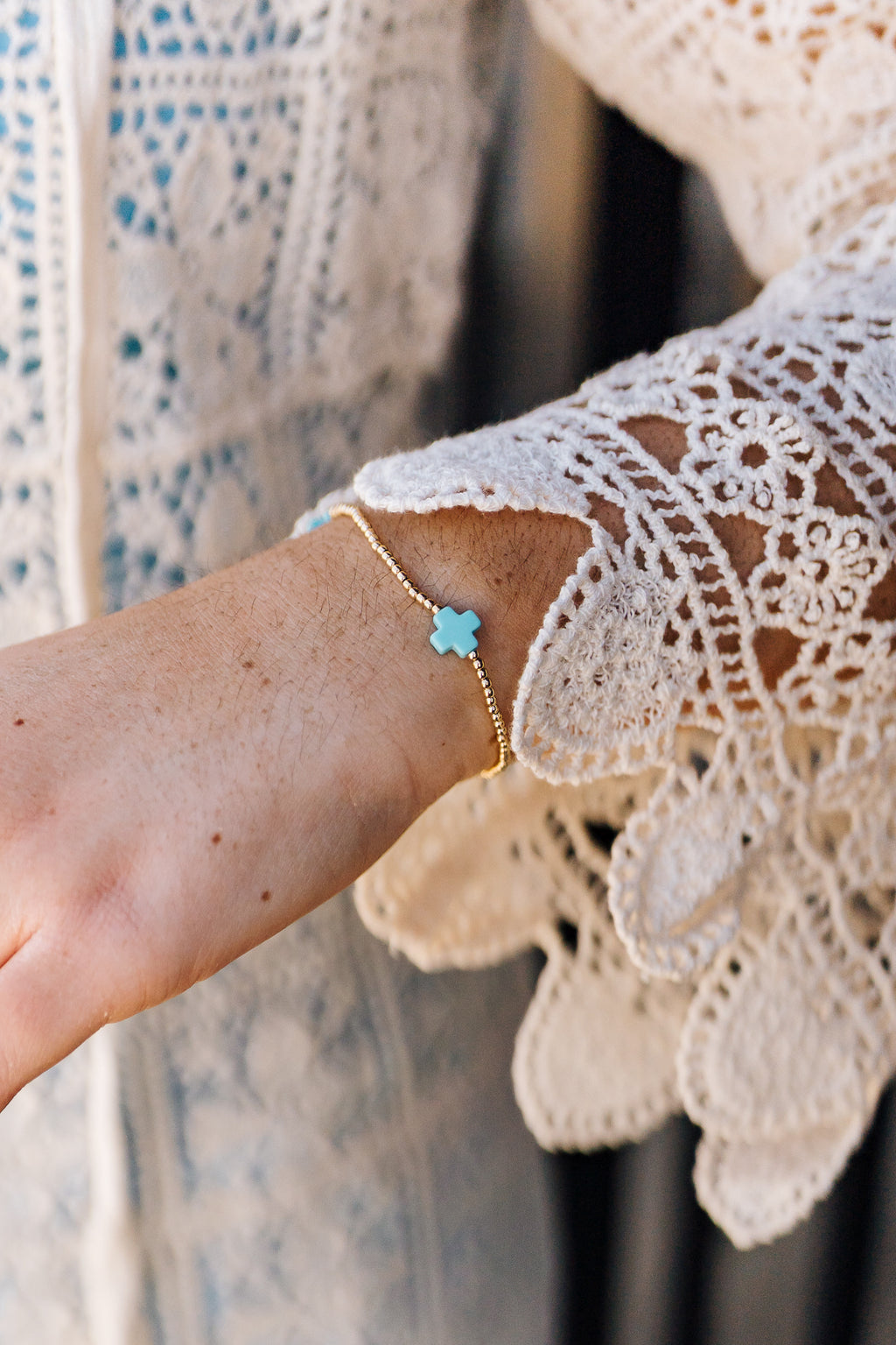 Signature Cross 2mm Bead Bracelet - Turquoise