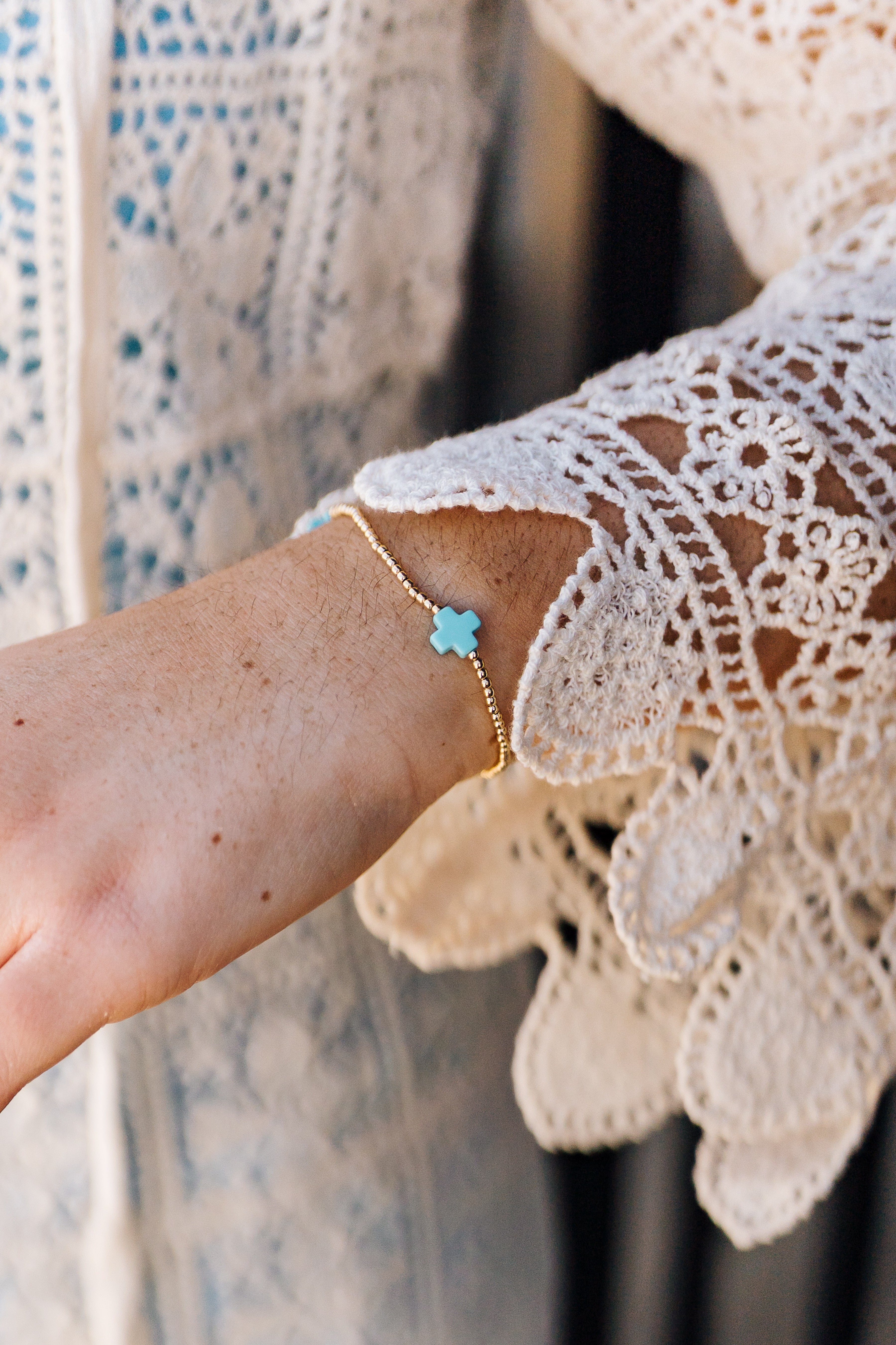 Signature Cross 2mm Bead Bracelet - Turquoise