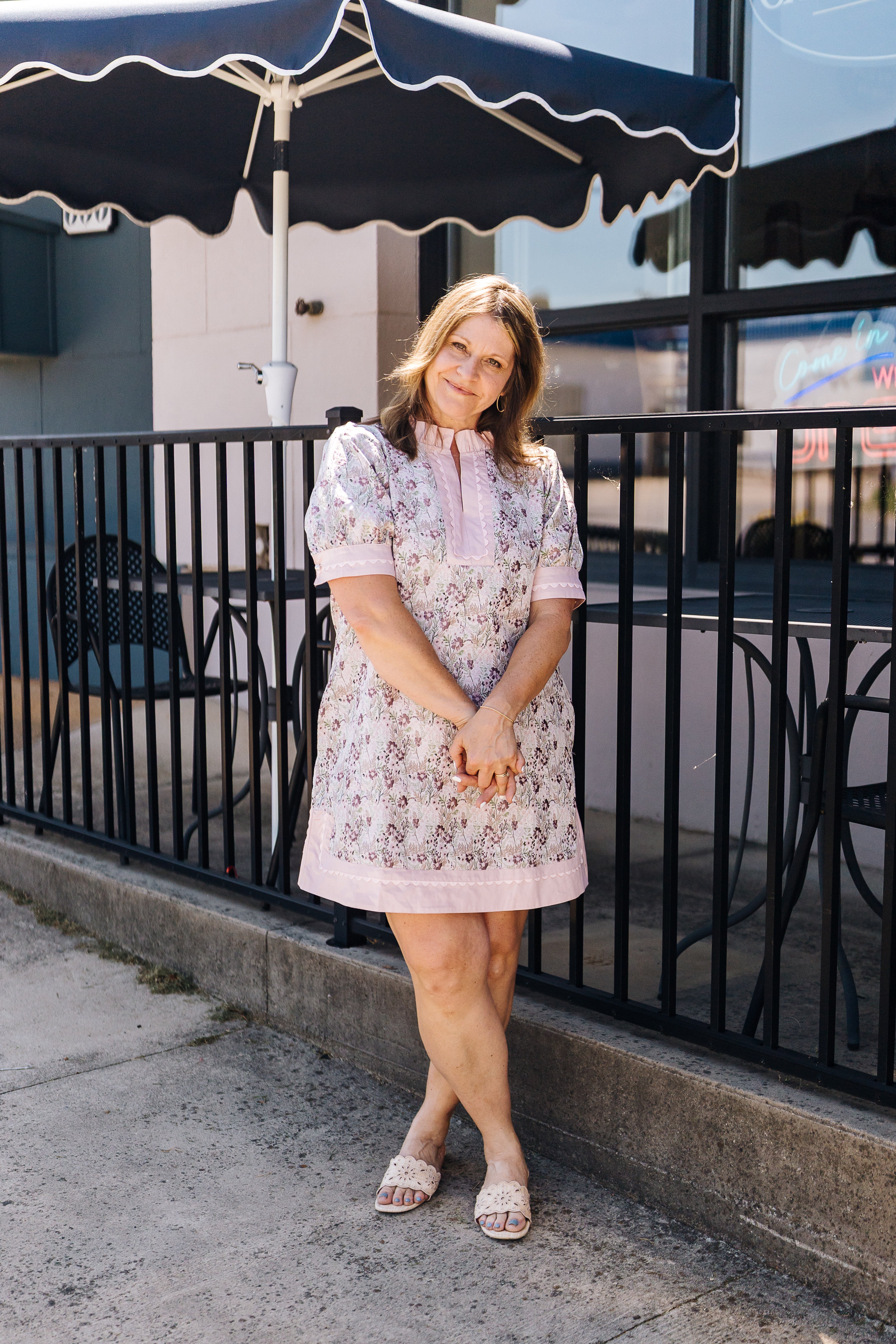 Pink Floral Pearl Buttoned Dress