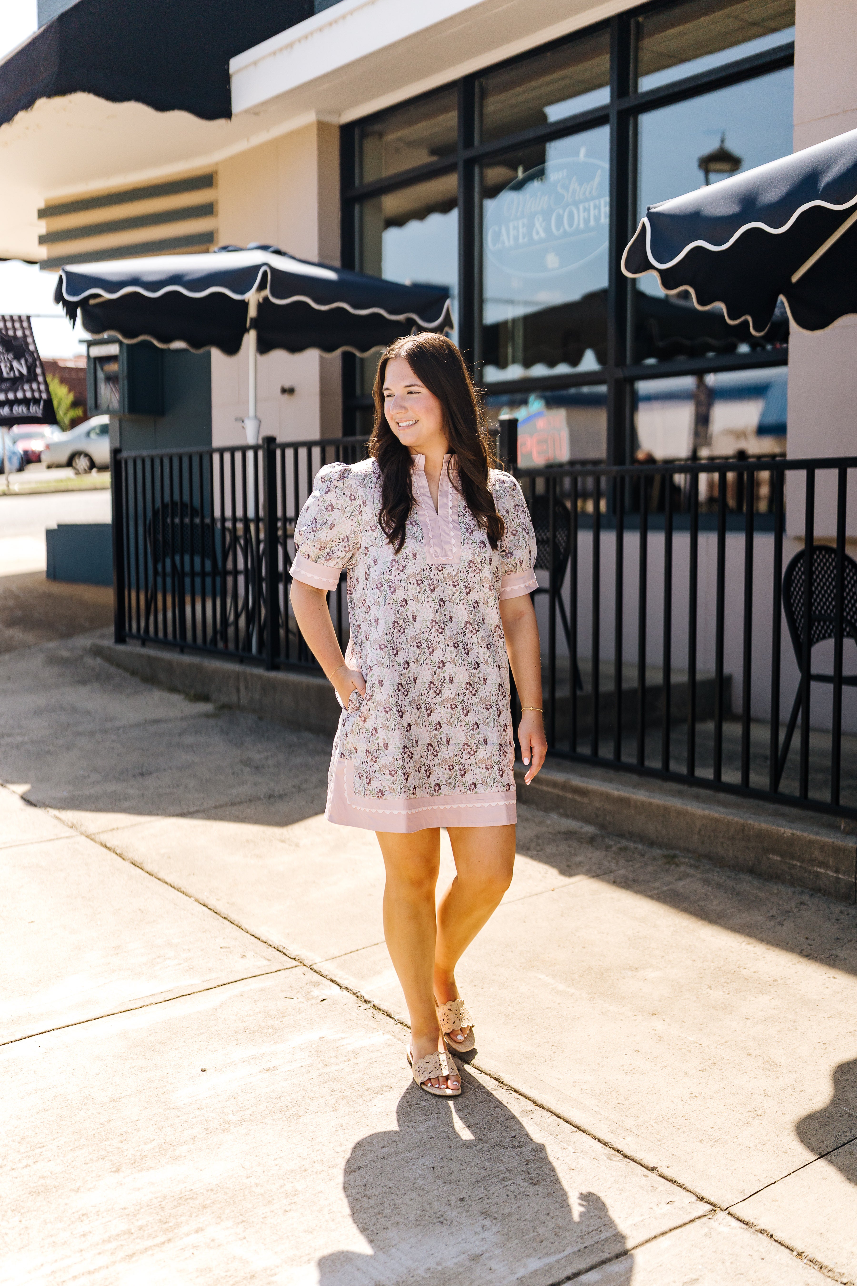 Pink Floral Pearl Buttoned Dress