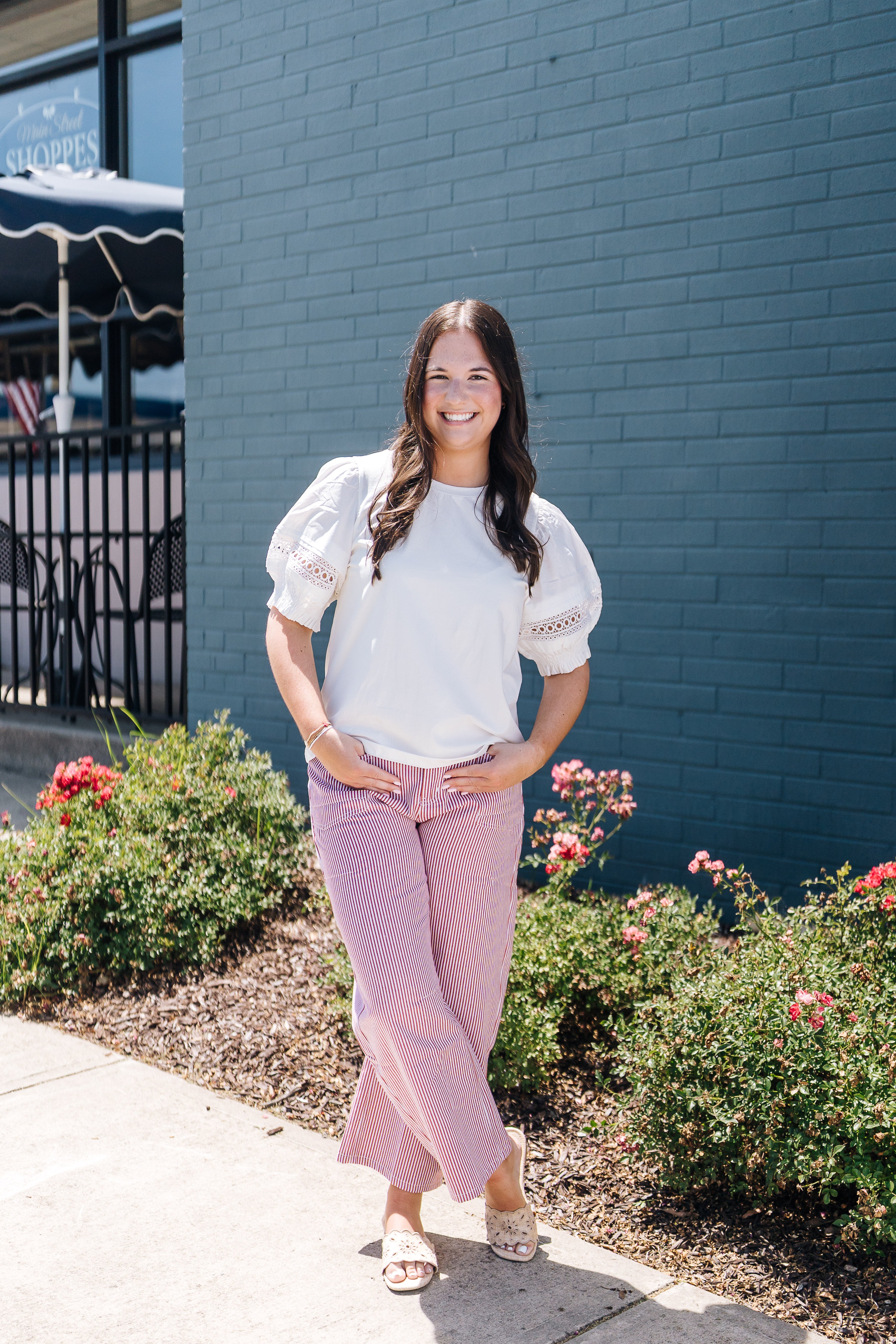 Red and White Pinstripe Pants