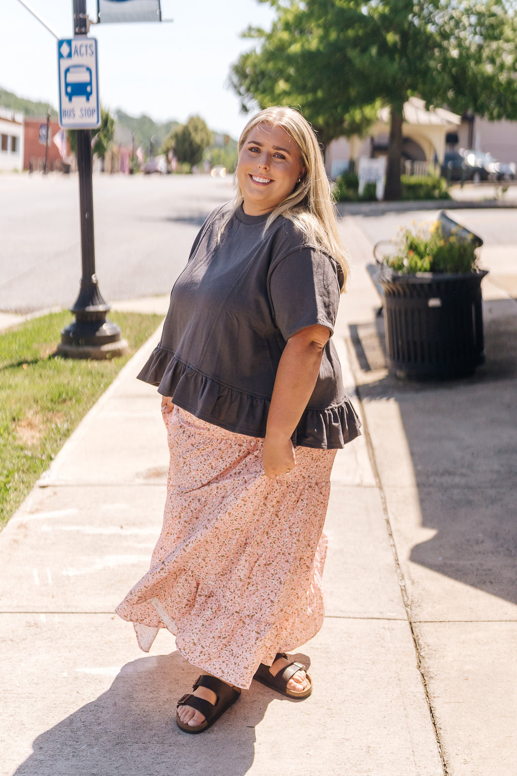 Ruffled Peplum Hem Boxy Swing Knit Tee