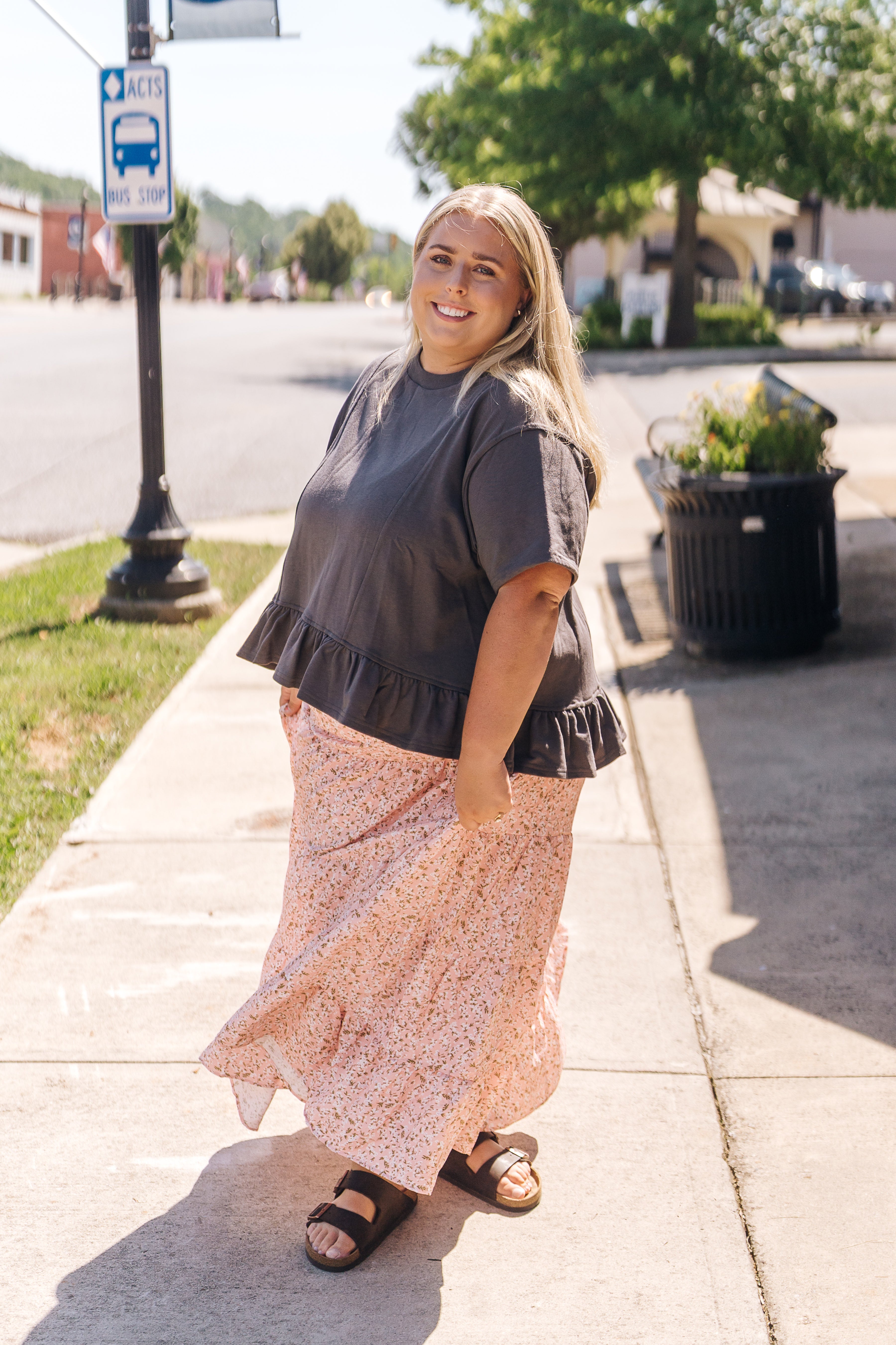 Ruffled Peplum Hem Boxy Swing Knit Tee