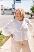 White Tiered Relaxed Crop Blouse