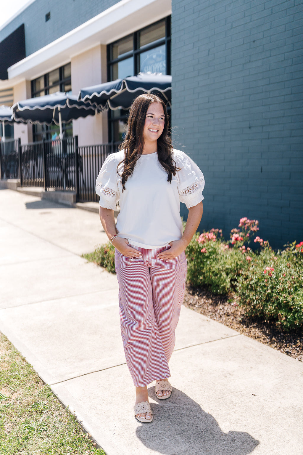 Red and White Pinstripe Pants