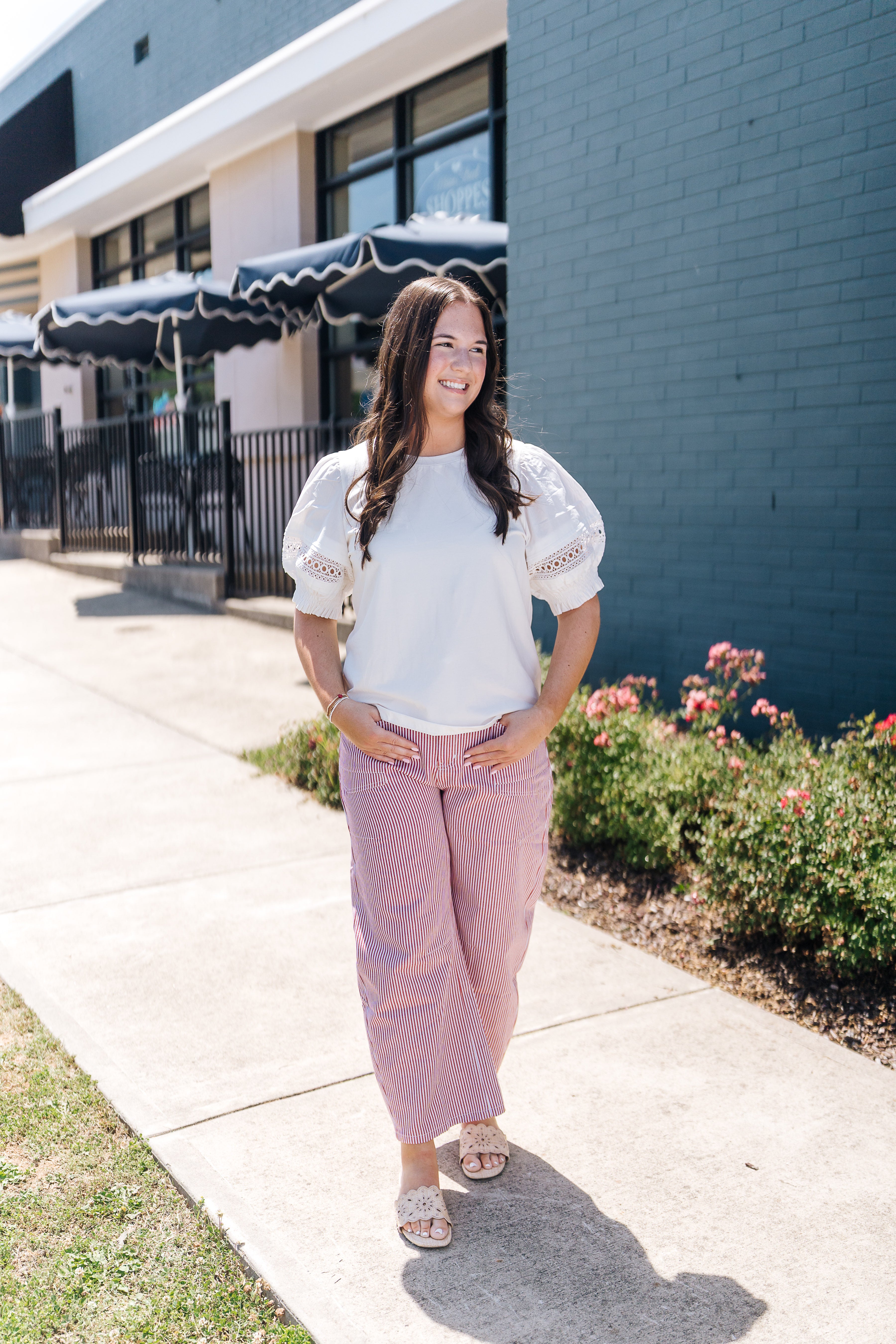 Red and White Pinstripe Pants