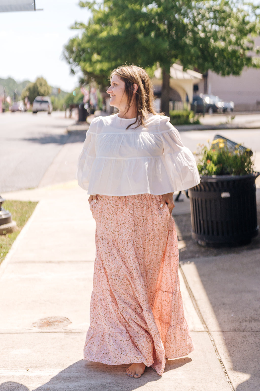 White Tiered Relaxed Crop Blouse