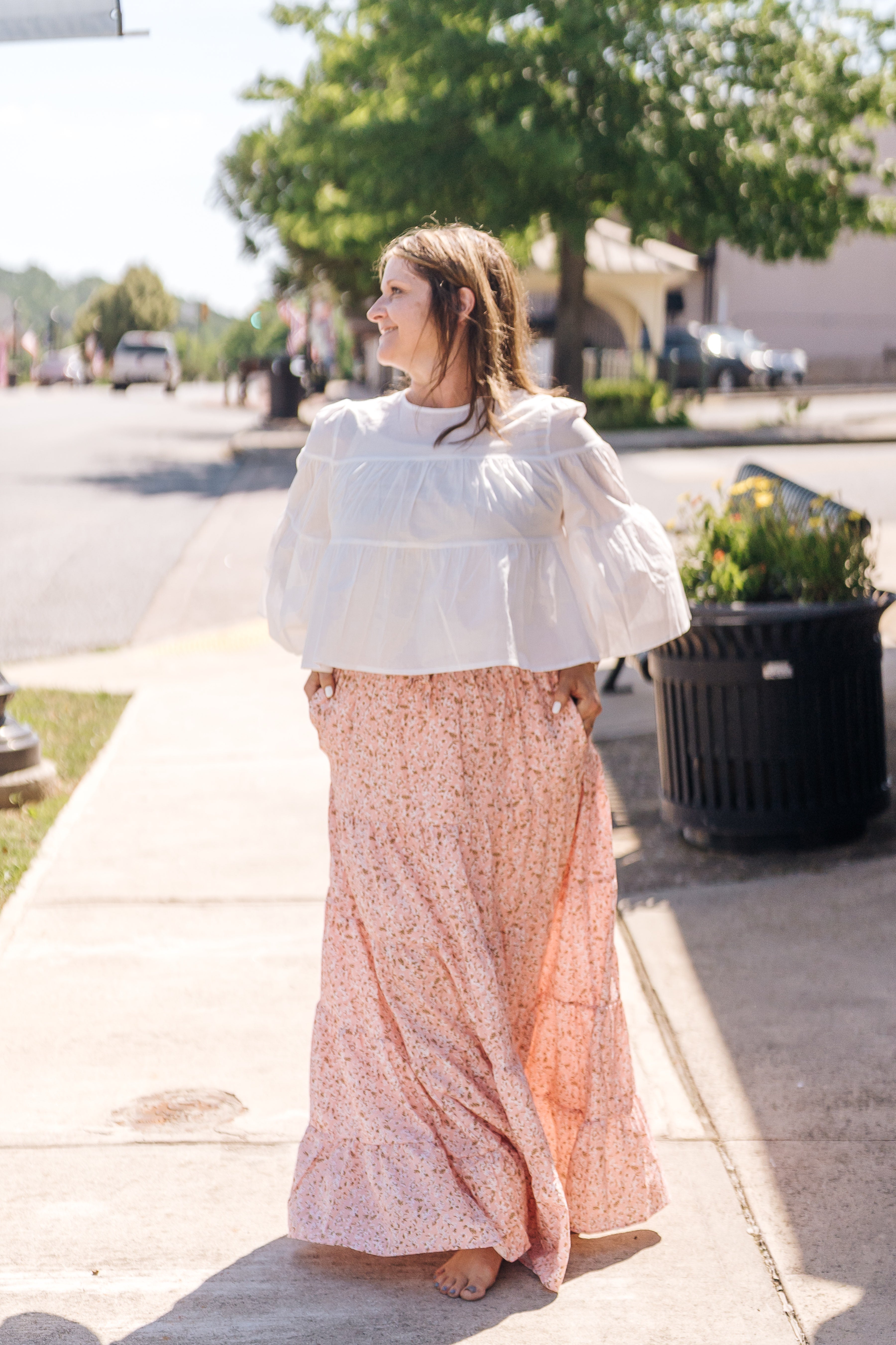 White Tiered Relaxed Crop Blouse